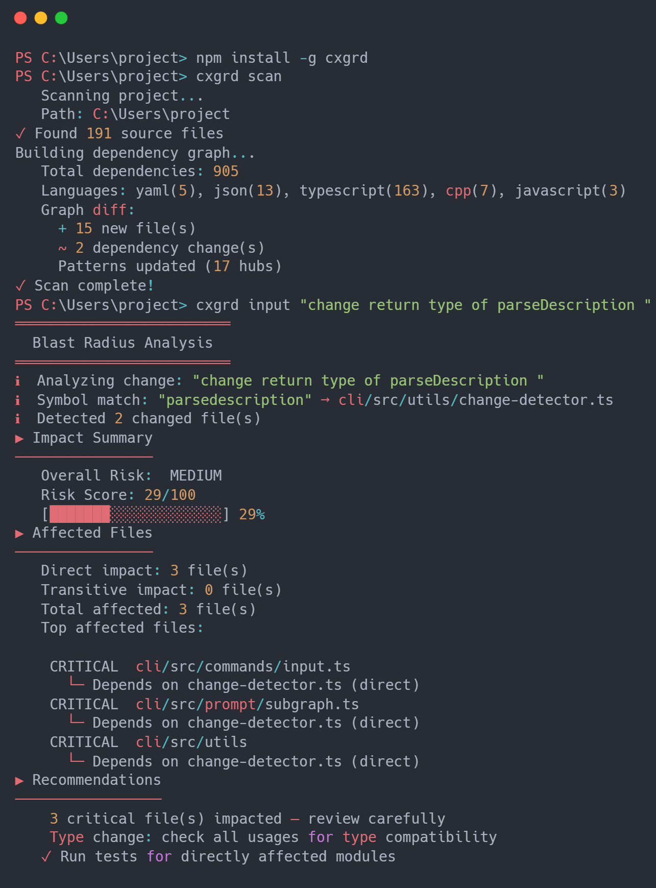 CXGRD CLI maps code dependencies to support safer AI-assisted changes