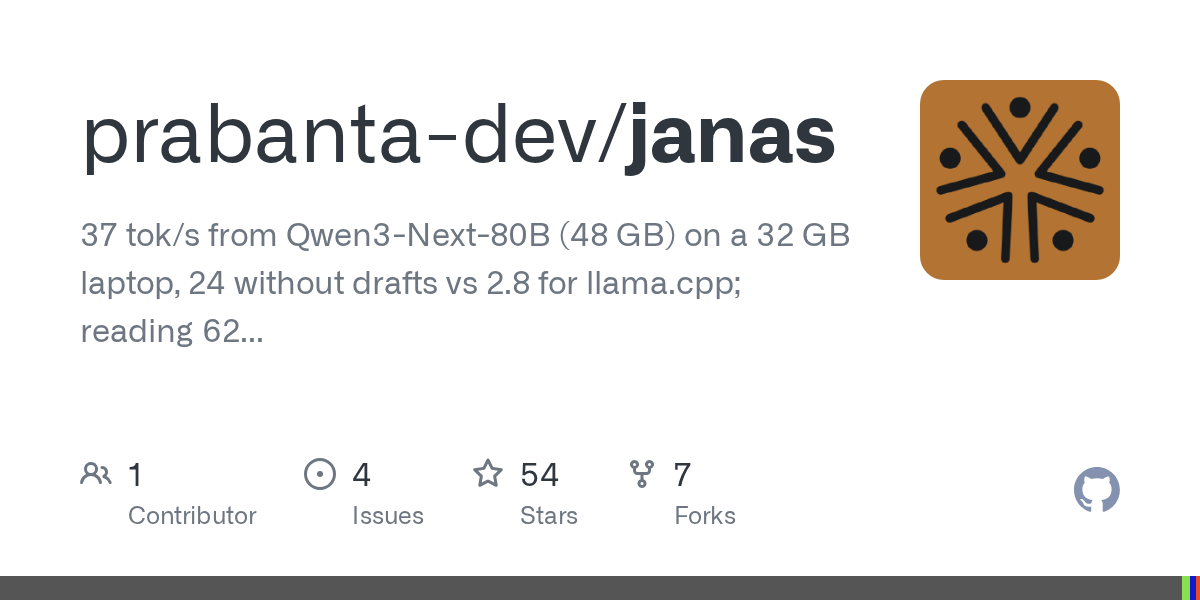 Janas-LLM Runs 80B MoE Models on a 32GB Laptop, Outpacing llama.cpp in Tests