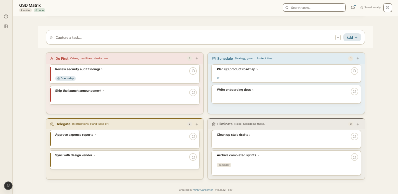 GSD Task Manager Offers an Offline-First Eisenhower Matrix and MCP Server