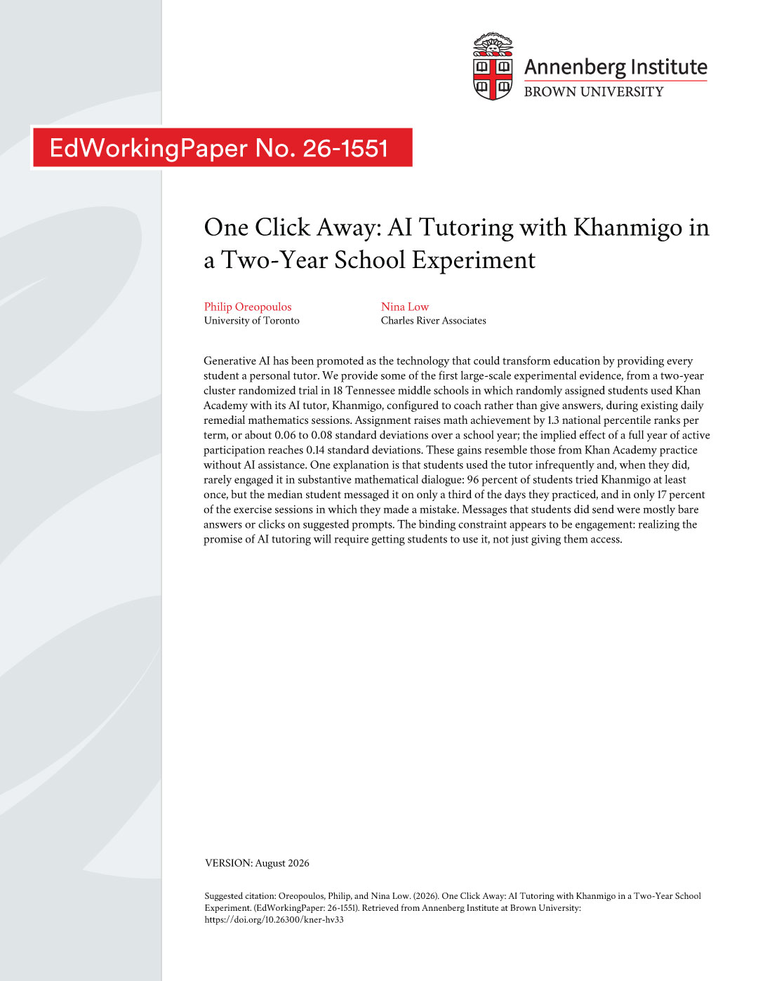 Two-Year School Experiment Finds Limited Gains from Khanmigo AI Tutoring